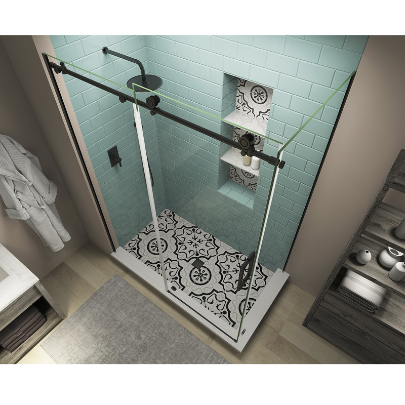 Coraline XL 60" - 64" W x 36" D x 80" H Frameless Rectangle Sliding Shower Enclosure, Right, Oil Rubbed Bronze