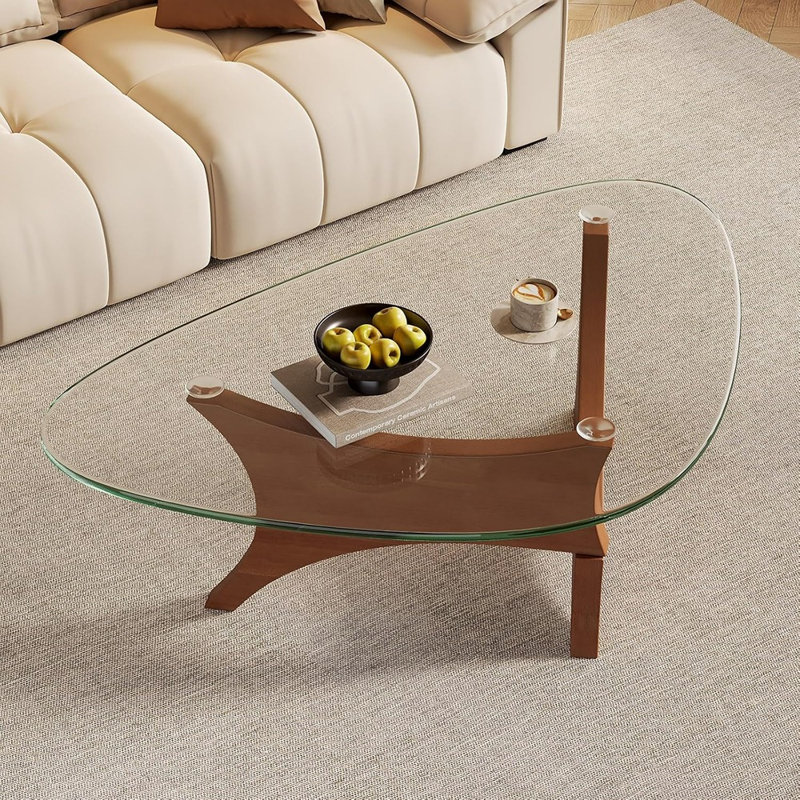 Table basse de style Mid-Century moderne - centre en verre noyer pour le salon, la chambre à coucher ou le bureau