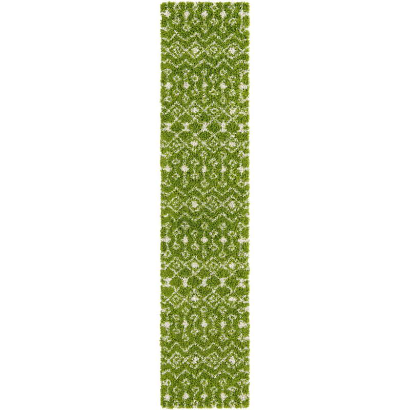 Tapis de couloir contemporain Modon vert-ivoire, Tapis de couloir 2 pi 7 po x 12 pi