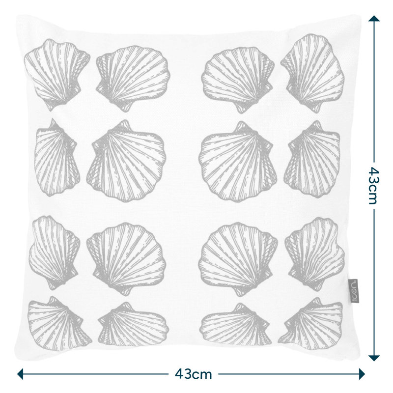 4 Pack Cushion 43x43cm, Sage/White Large Sea Shell