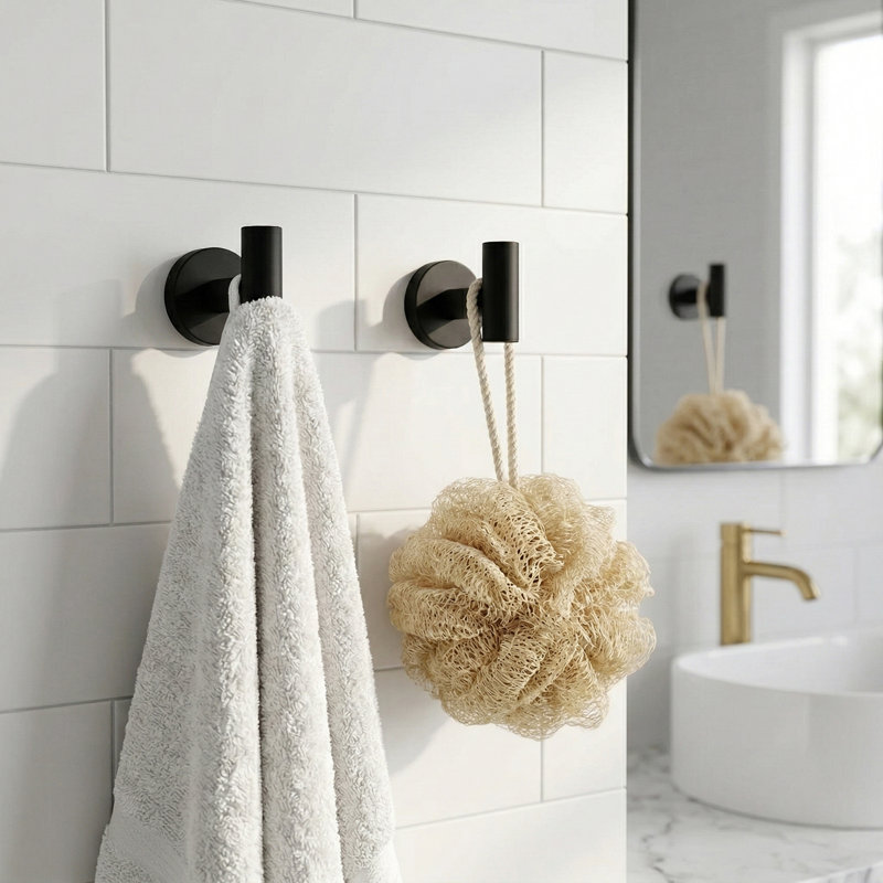 Crochets à serviettes muraux pour salle de bain, Noir mat, 4