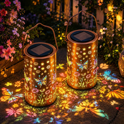 Lanternes solaires suspendues en forme de papillon coloré à DEL, décor extérieur pour jardin, terrasse, porche ou cour.