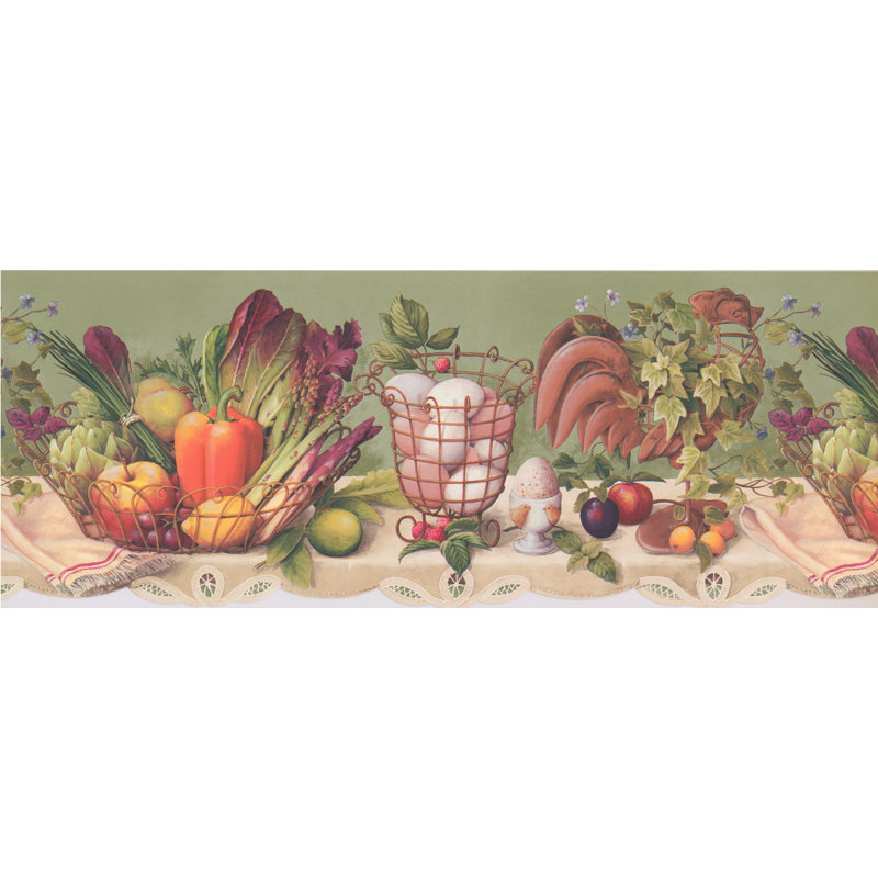 Belle table de salle à manger rétro avec bordure en papier peint à motif de fruits et œufs de 15 pi x 9,25 po Retro Design
