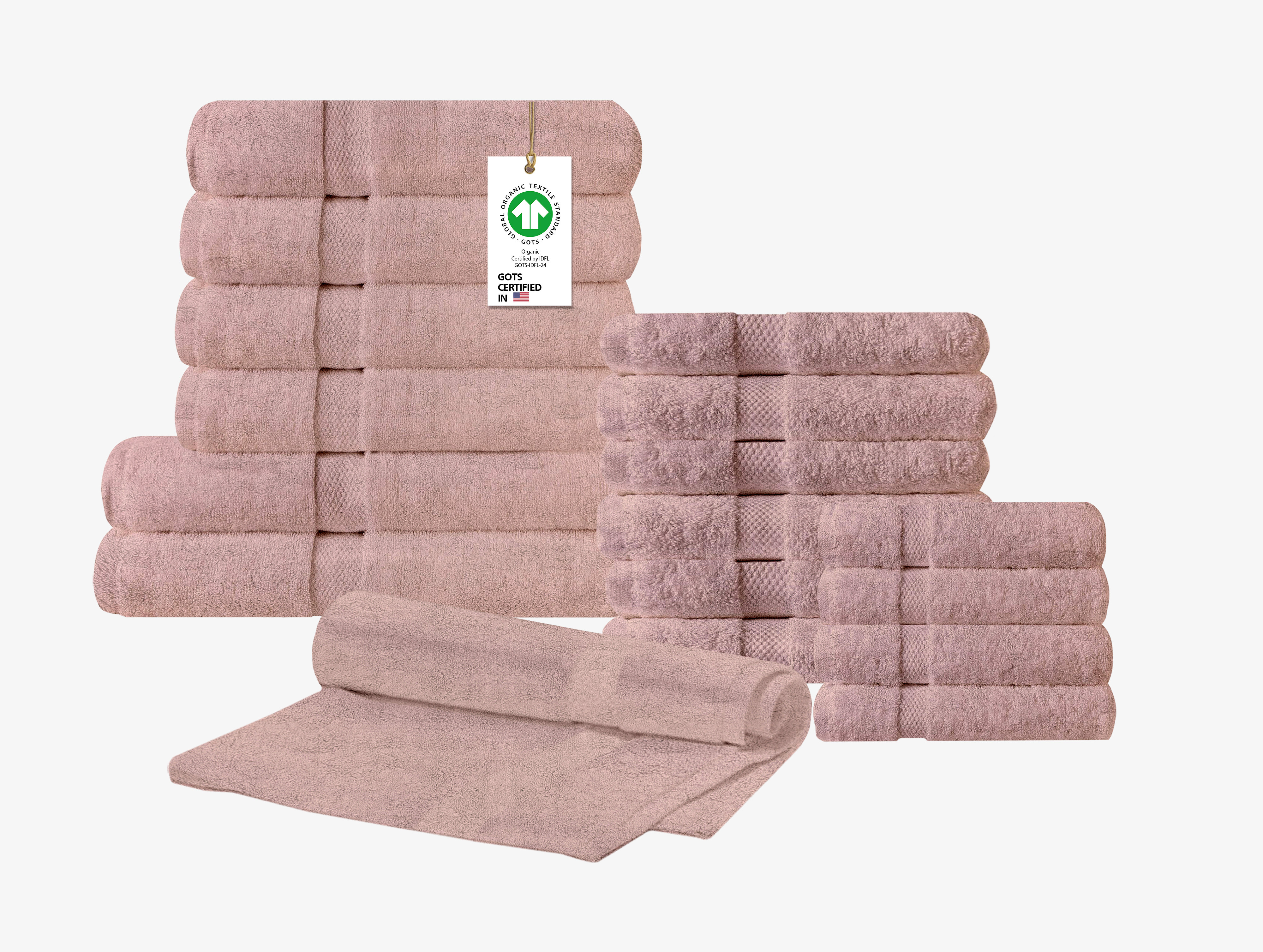 Delara 100% Organic Cotton Luxuriously Plush Bath Towel 20 Piece Set GOTS &  OEKO-TEX Certified