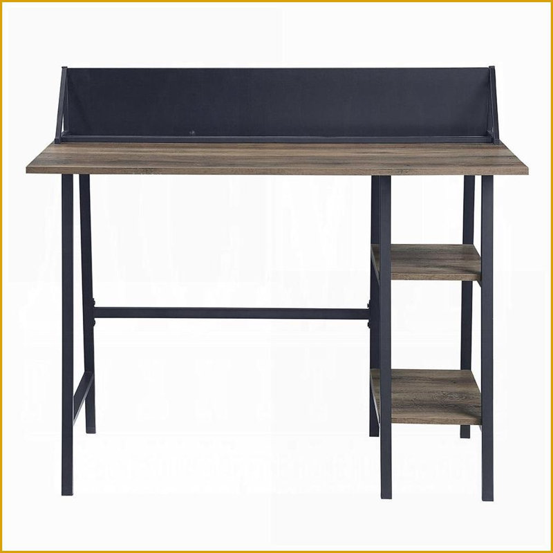Bureaux, chêne rustique industriel moderne & amp; Bureau d'écriture noir à 2 tablettes avec base en forme de H, support pour téléphone / tablette, H 30 po x l 43 po x P 20 po | Chêne | Panneau de particules + panneau de fibres à densité moyenne
