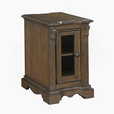 Classic Traditional Brown Finish Chairside Table With Built-In Charging Ports Adjustable Shelf Durable Wood Living Room Furniture 1Pc