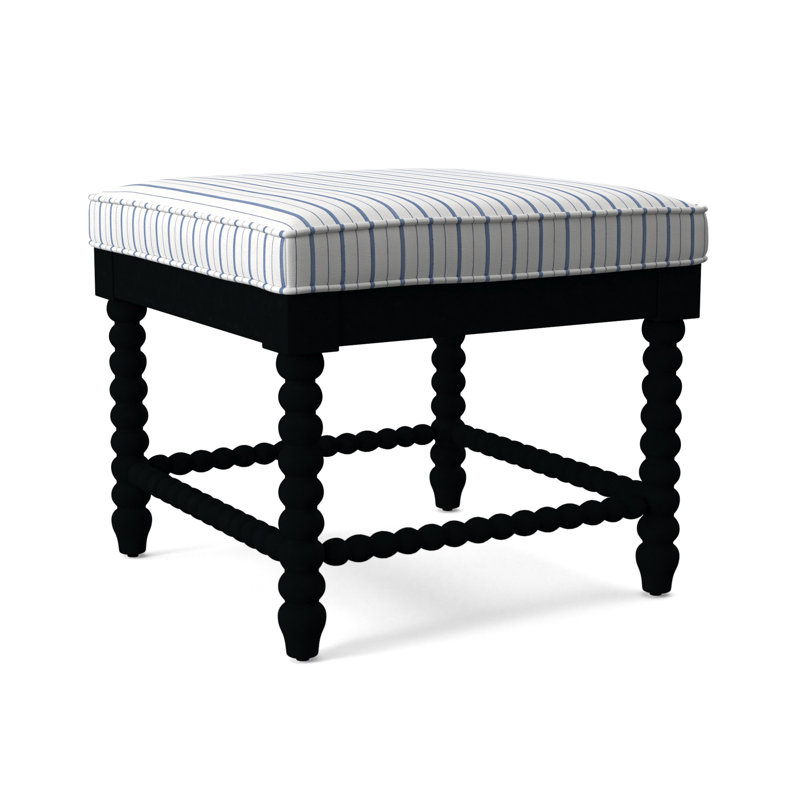 Lind Island Upholstered Bench, Black Finish, Cobalt Blue Stripe