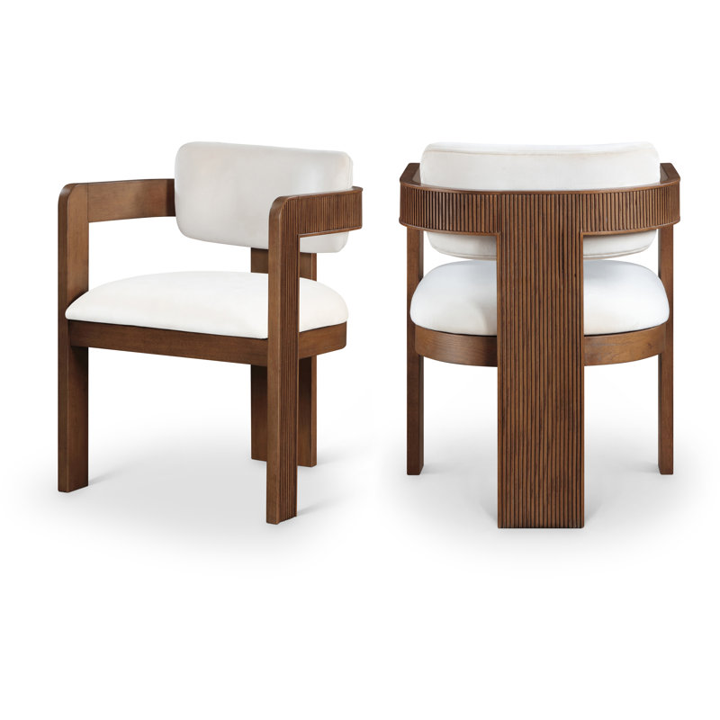 Sacha Frink Upholstered Dining Arm Chair, Cream Velvet, Brown Walnut