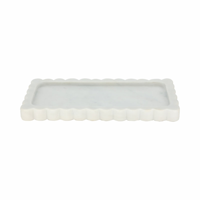 Sagebrook Home 12X6" Scallop Edge Marble Candle Tray, White