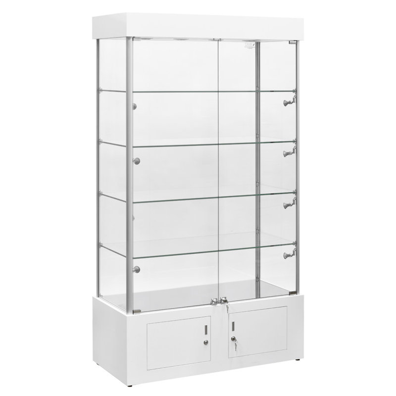 73" H X 40" W - Aluminum Framed Glass, LED Lit Retail Wall Display Case | Fully Assembled, White