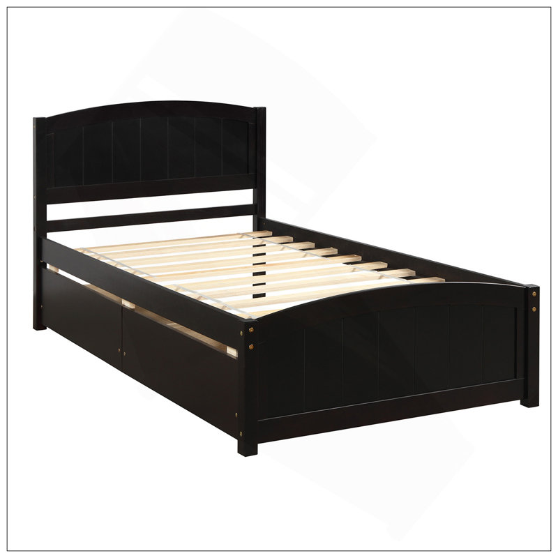 Lit plateforme simple avec deux tiroirs, Espresso