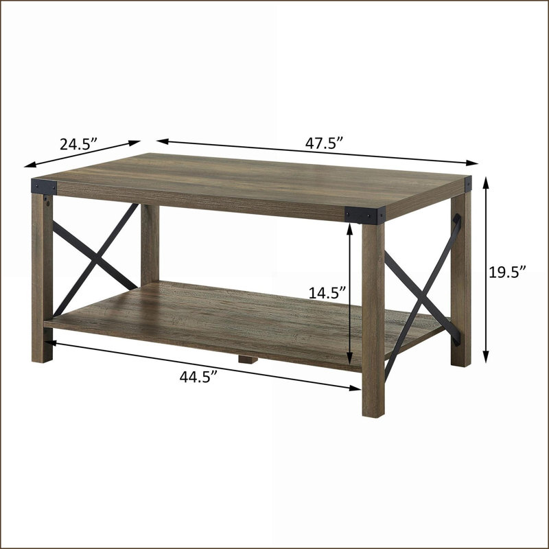 Table basse rustique en chêne avec tablette inférieure, surface de salon polyvalente pour boissons et amp; Décoration