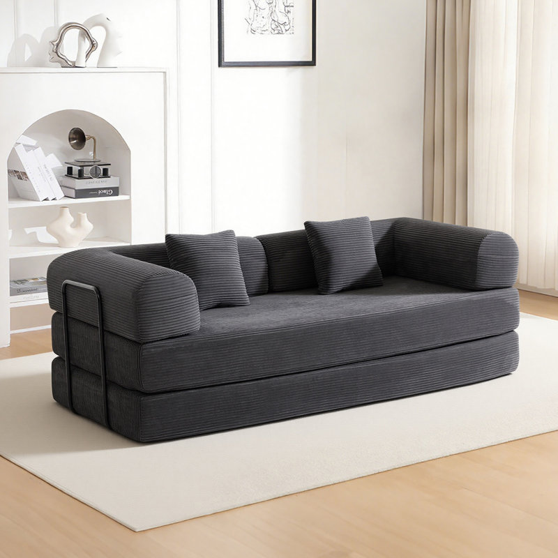 Causeuse-lit à compression escamotable en velours côtelé 79 po Boneless, Gris