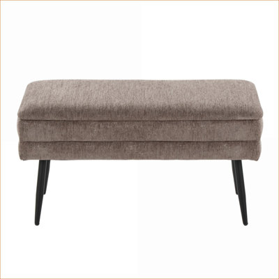 FlowLuxe Contemporary Mocha Brown Fabric Storage Bench with Matte Black Metal Legs