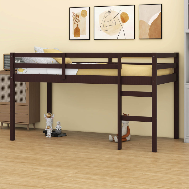 Twin Size Loft Bed – Ladder & Strengthened Slat Bed Platform, Espresso