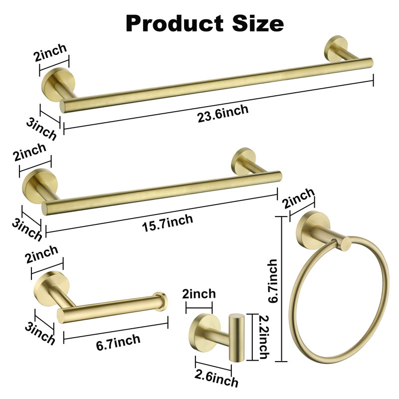9 - Piece Bathroom Hardware Set, Brushed Gold