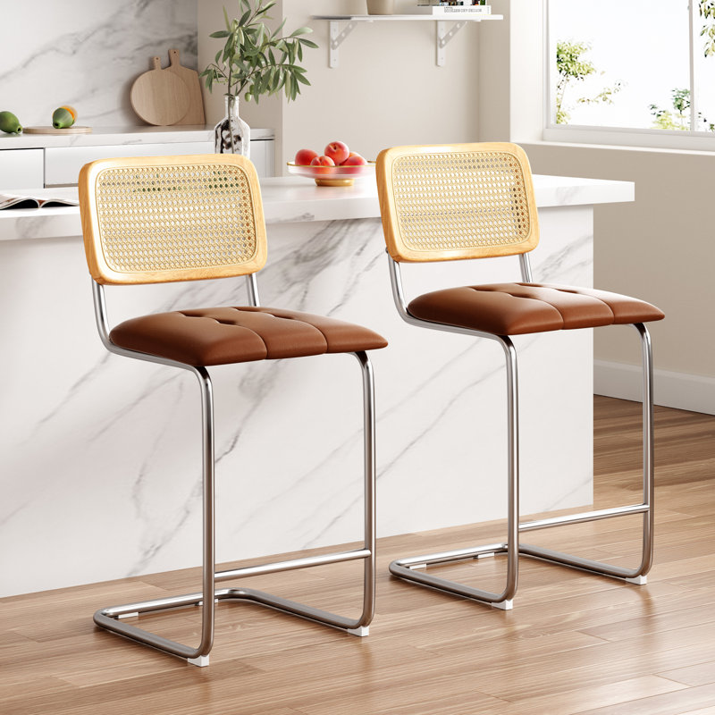 Baur Upholstered Counter Stool with Metal Frame, Silver, Brown, Counter Stool (26" Seat Height)