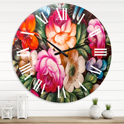 Vintage Vibrant Red & Yellow Flower Still Life III - Traditional Wall Clock