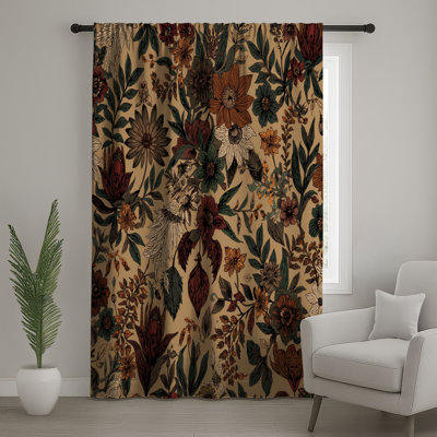 Rideaux de fenêtre à motif botanique beige, voilages et voilages à motif floral - 1 panneau