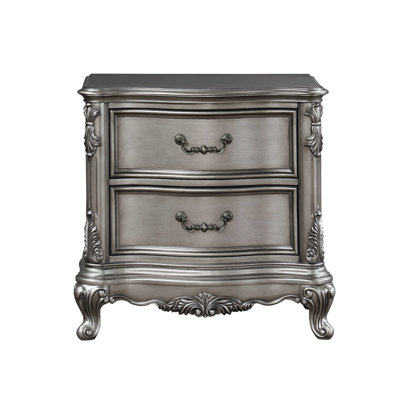 Vintage Rococo Bedroom Nightstand with 2 Drawers, Wooden Furniture