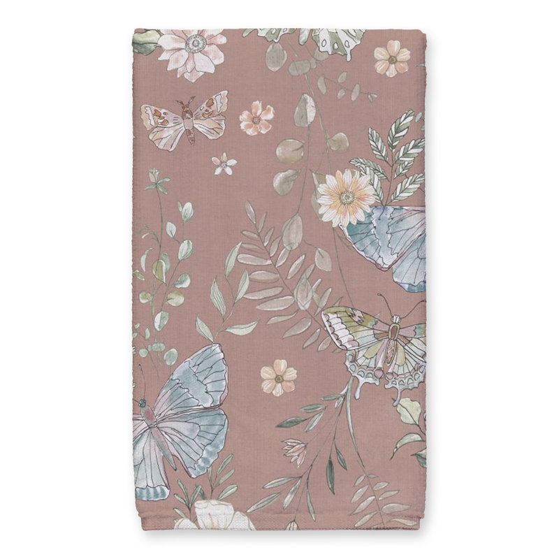 Cotton Floral Tea Towel Kitchen Towel, Maroon