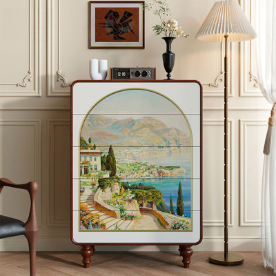 French retro oil painting chest of drawers