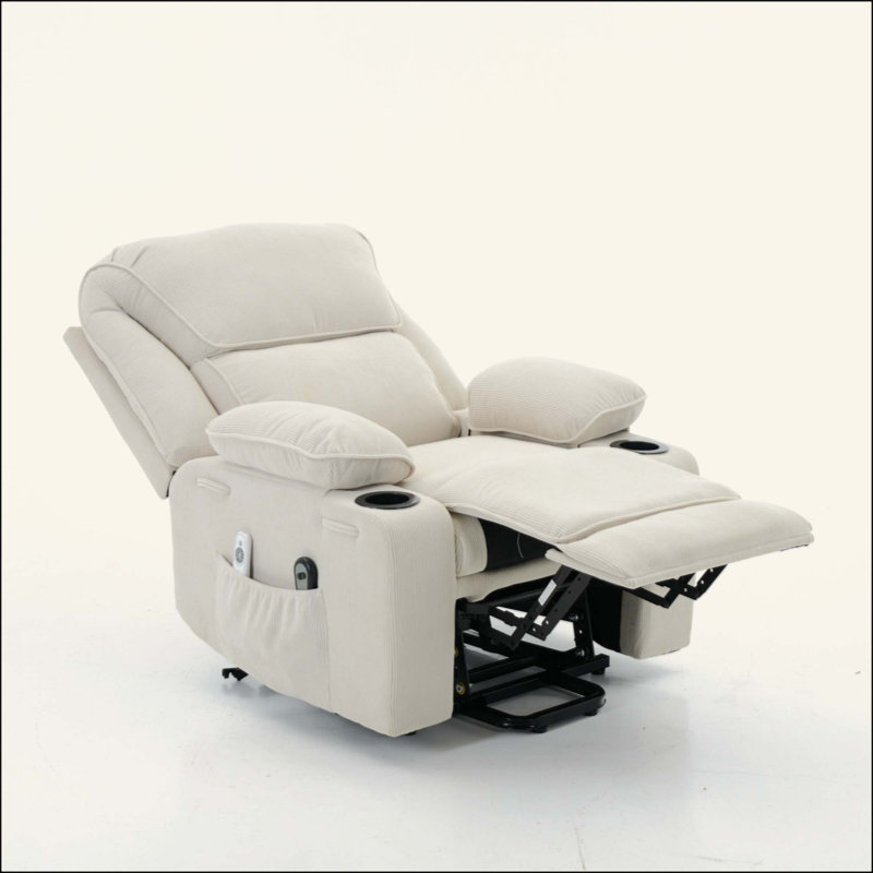 Fauteuil inclinable chauffant et massant télécommandé, pour personnes âgées, Ivoire ivoire
