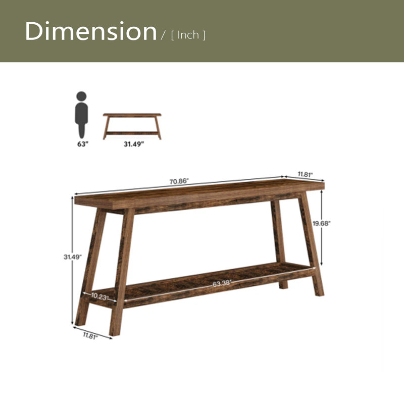 2-Tier Entryway Table,Sofa Table,Space-Saving Console Table, Brown
