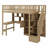 Wood Loft Bed With Built-In Desk, LED, Storage Shelves, Cabinets And Staircase-1909810757