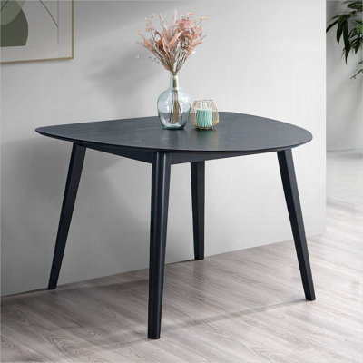 Table de salle à manger irrégulière en bois massif avec finition noire élégante, 4 places, L 39 po x l 43 po x H 30 po