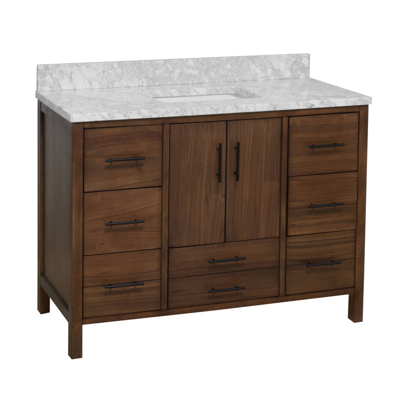 Ensemble de meuble-lavabo simple 48 po Kiara, Noyer, Marbre de Carrare
