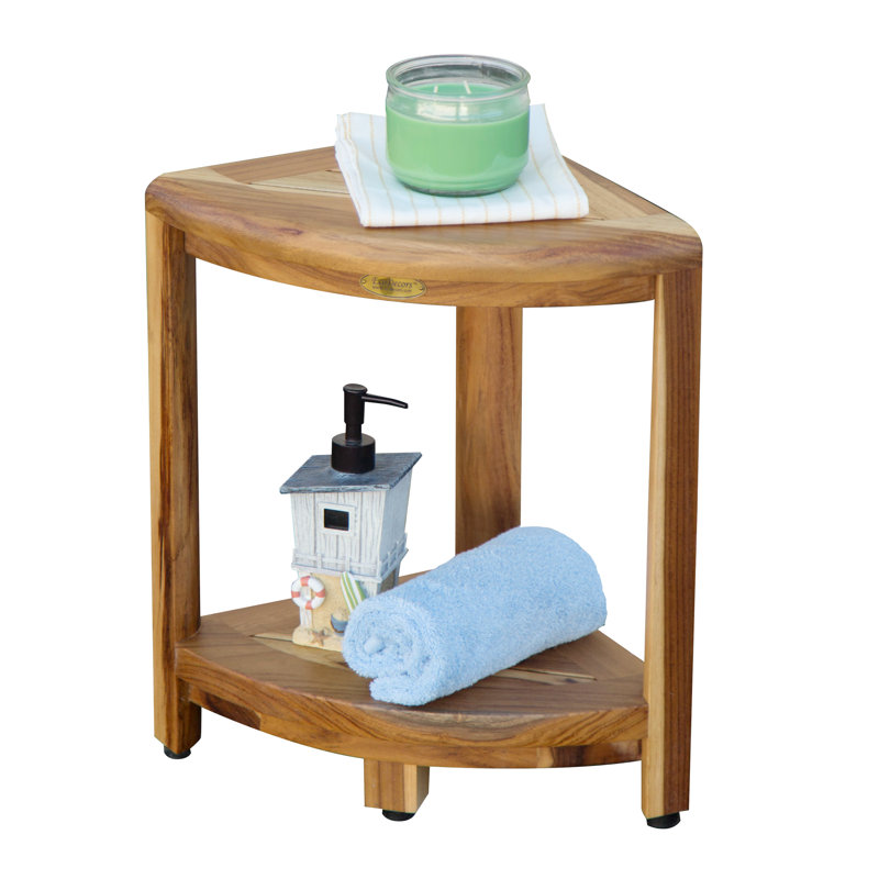 EcoDecors, 17", Teak Corner Shower Shelf, Teak shower Stool, Small Bathroom Bench, Teak Corner Shelf Storage, in EarthyTeak™