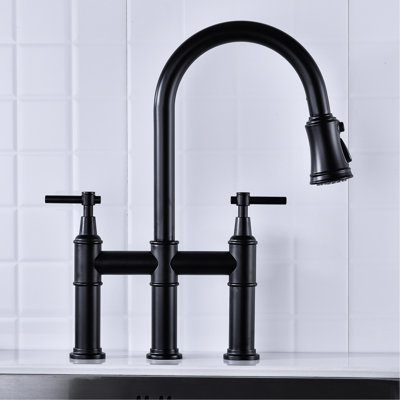 Matte Black Kitchen Faucet With Pull-Down Option - Dual Handle Switch For Accurate Water Control 360-Degree Rotatable High Nozzle Expanded Cleaning Space Brass Material Dependability Design Optimal