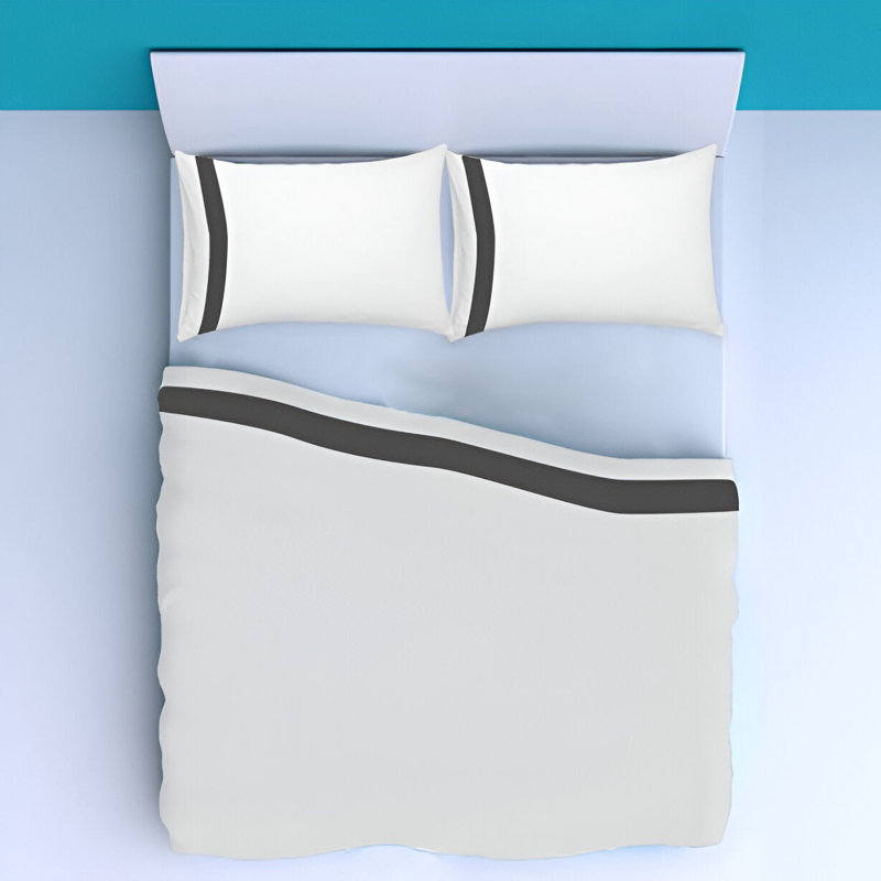 400TC Cotton Sateen Border Frame Cotton 4 Piece Sheet Set Fitted Sheet Fits Upto 16" Deep Pocket, Black, Full XL Sheet Set