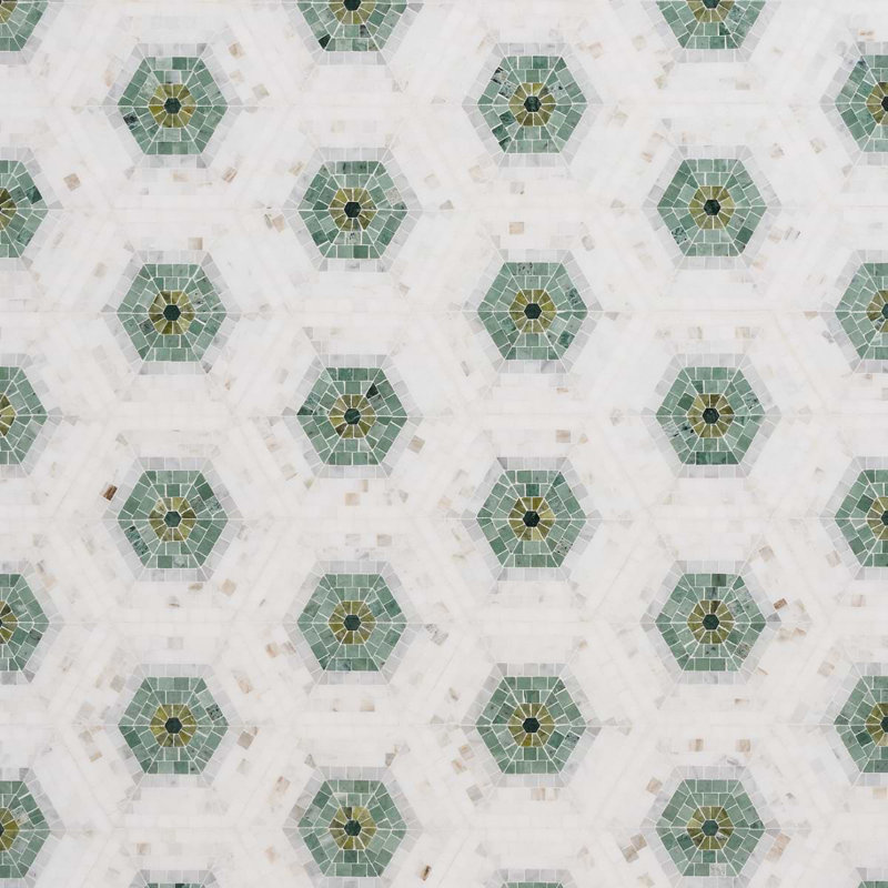 Ako 6" Hexagon Marble Micro Mosaic Tile, Verde Green