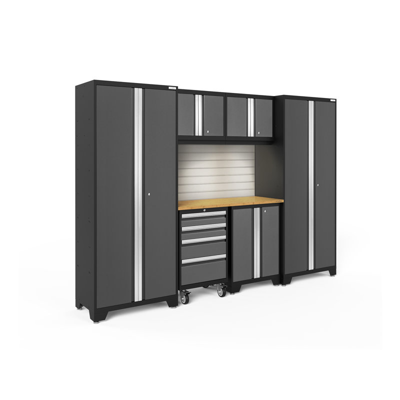 Ensemble de rangement complet 7 pièces Bold Series, Bambou, Gris, Lumière LED
