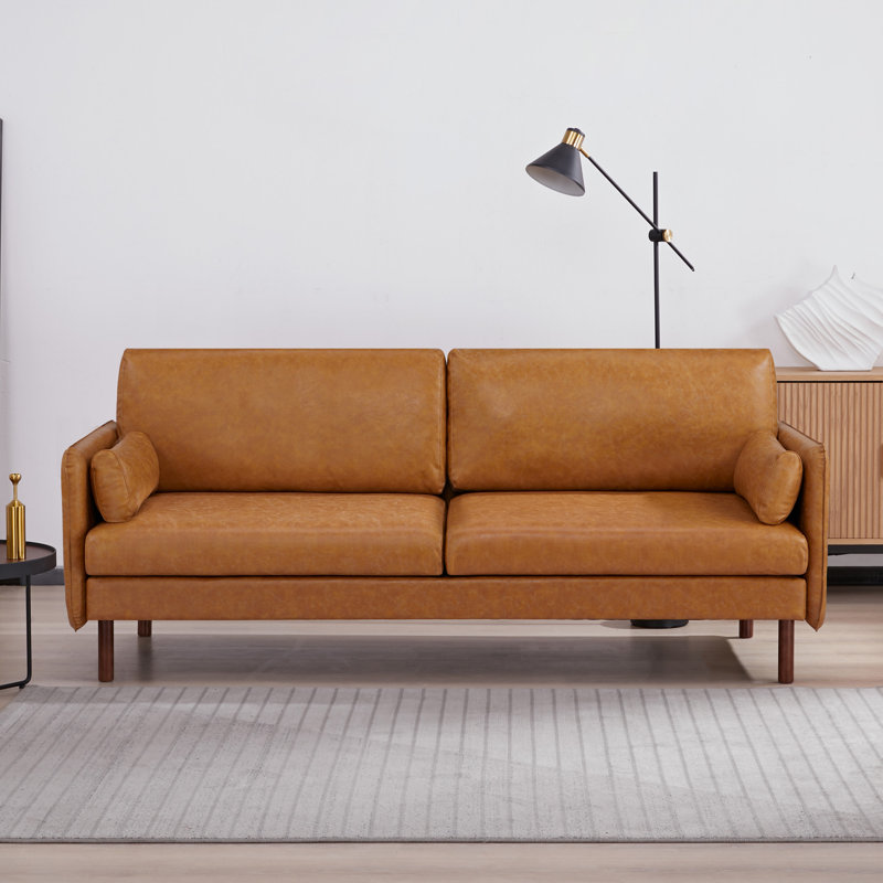 Reachel Faux Leather Sofa, Brown 100% Faux Leather, 33'' H x 82'' W x 32'' D 