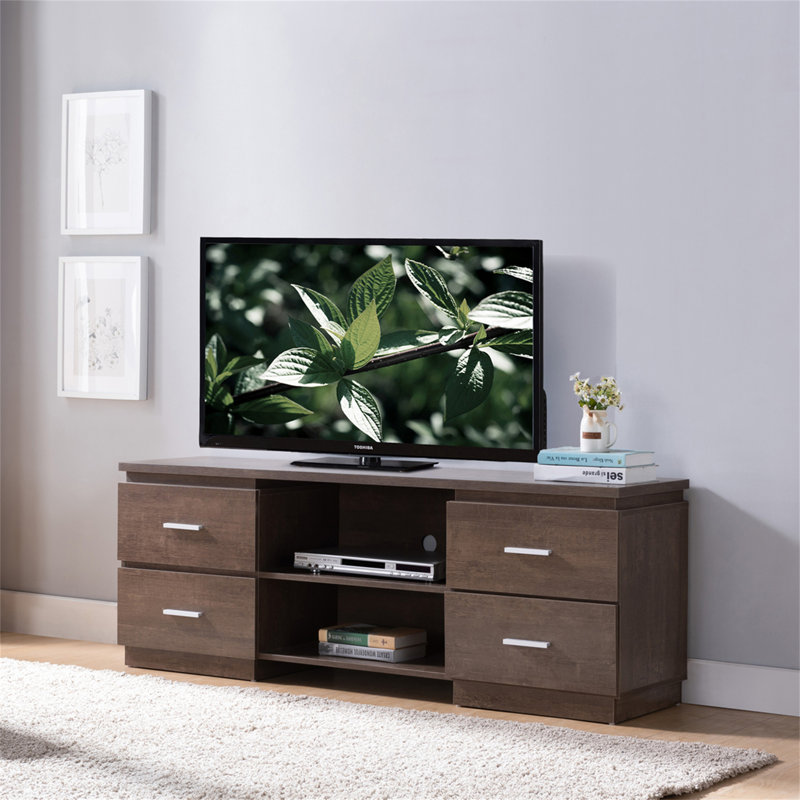 Console de divertissement à domicile, meuble télé 60 po avec 4 tiroirs et 2 tablettes - chêne noyer