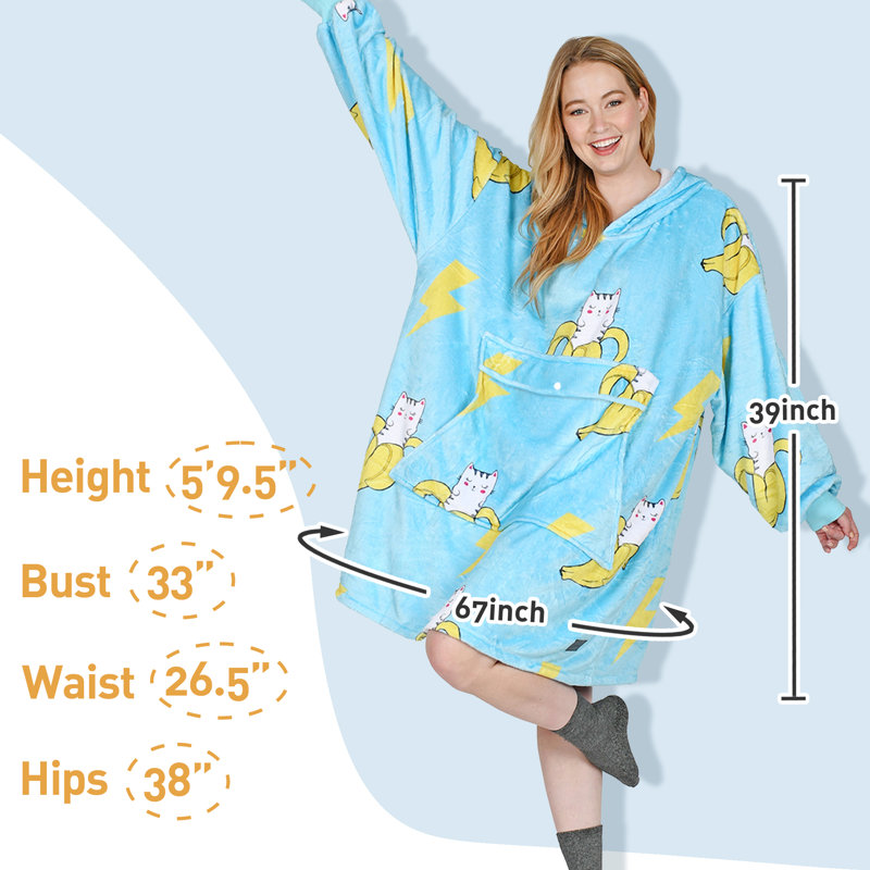 Surdimensionné Catalonia, Sweat à capuche, sherpa portable, cadeau pour femme, Chat / banane / bleu