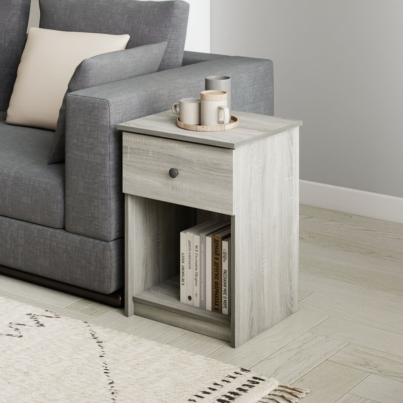 Table de bout moderne avec tiroir et rangement ouvert 15,6 po x 17,8 po x 24,2 po, Gris