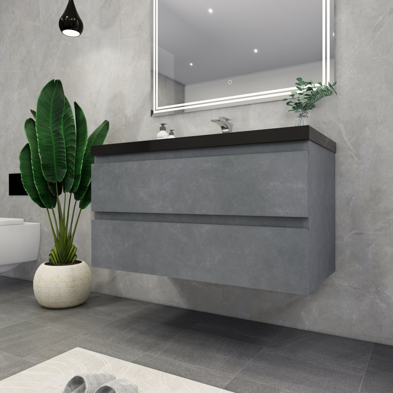Ensemble de meuble-lavabo simple mural 42 po Castin, Gris ciment