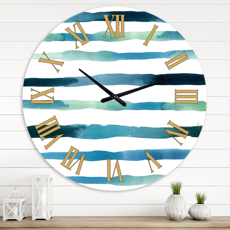 Aquatique bleu foncé verticales - horloge murale moderne, Grand