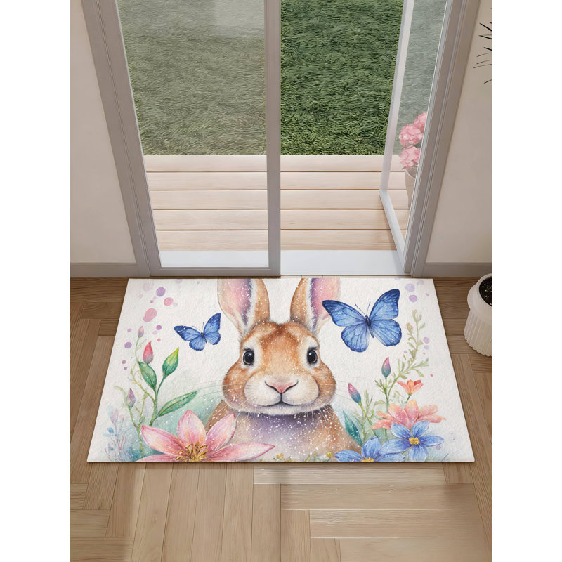 Tapis de bain artistique pour lapin et papillons 24 x 36