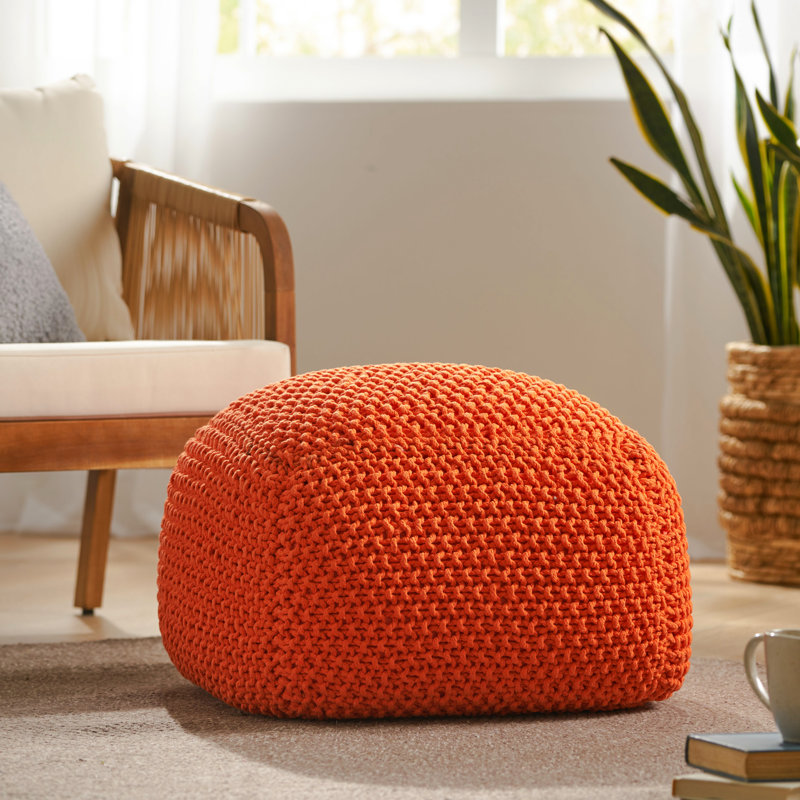 Pouf tricoté en fil de coton orange - 20,13 po x 16,69 po pour le cube de salon 16,69, pièce décorative