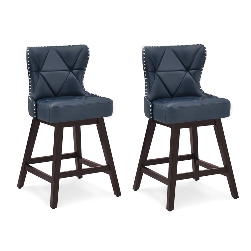 Tabouret de comptoir pivotant 26 po Arabele, Similicuir bleu marine, 2, Marron foncé