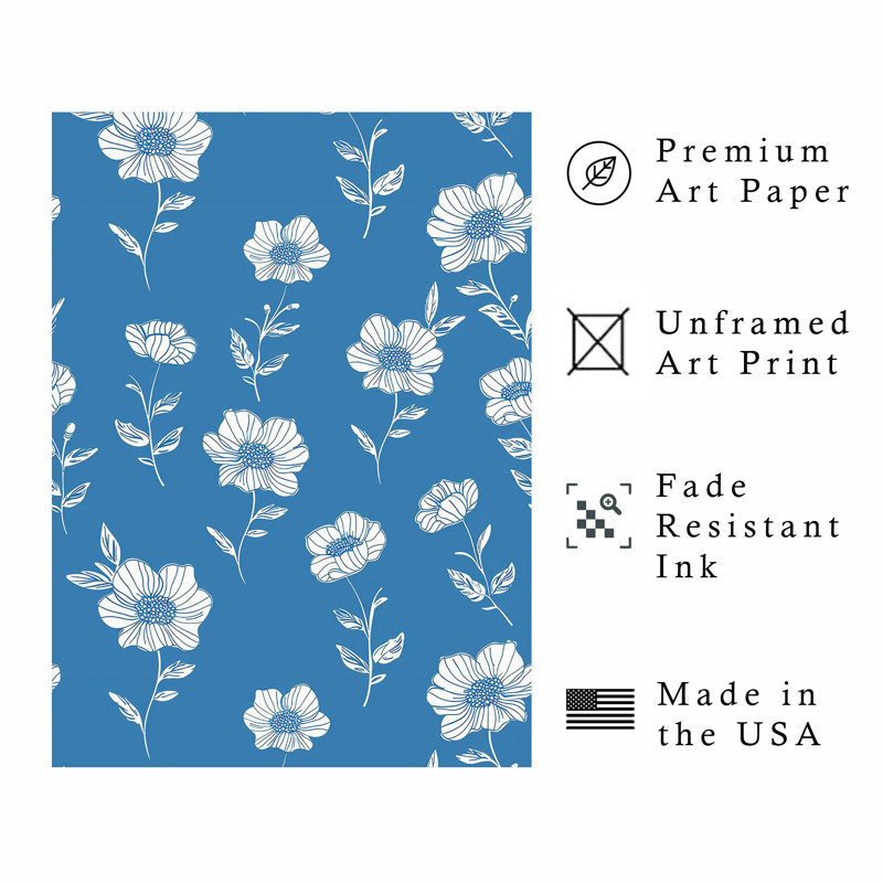 Motif floral de fleurs bleues II, H 36 po x l 24 po