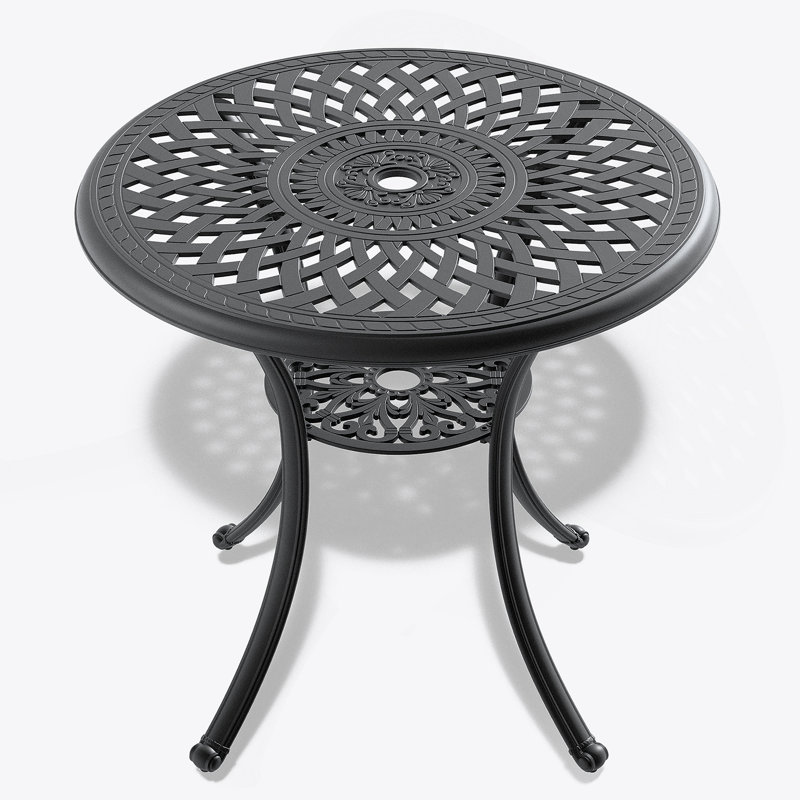 Table de salle à manger 30,71 pouces en fonte d'aluminium avec structure noire et trou pour parasol