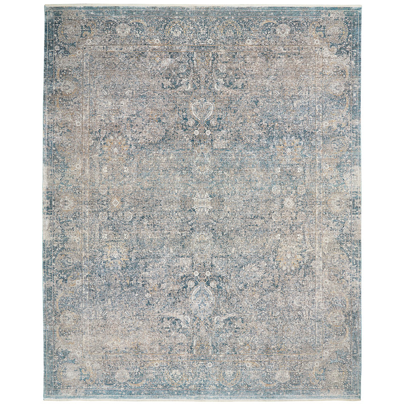 Tapis oriental crème / bleu Turaab, Rectangle 5 pi 3 po x 7 pi 3 po
