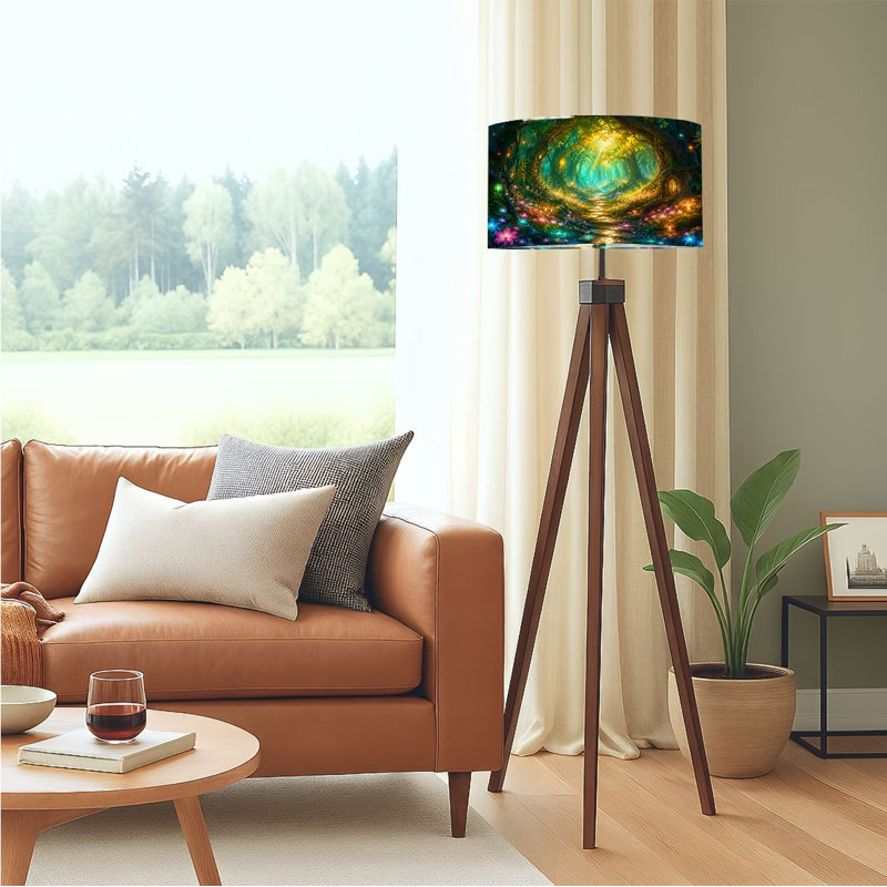 Lampe sur pied à trépied PeeNoke Forest Path Glowing Flowers Magical Woodland Light Fantasy Nature