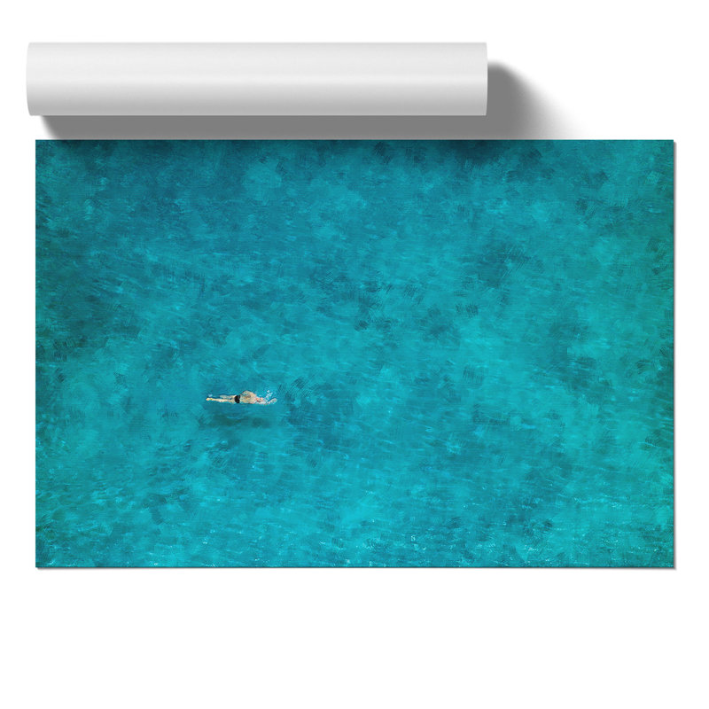 Swimmer in the Sea Painting - Frameless Print, 42cm H x 59cm W x 0.1cm D